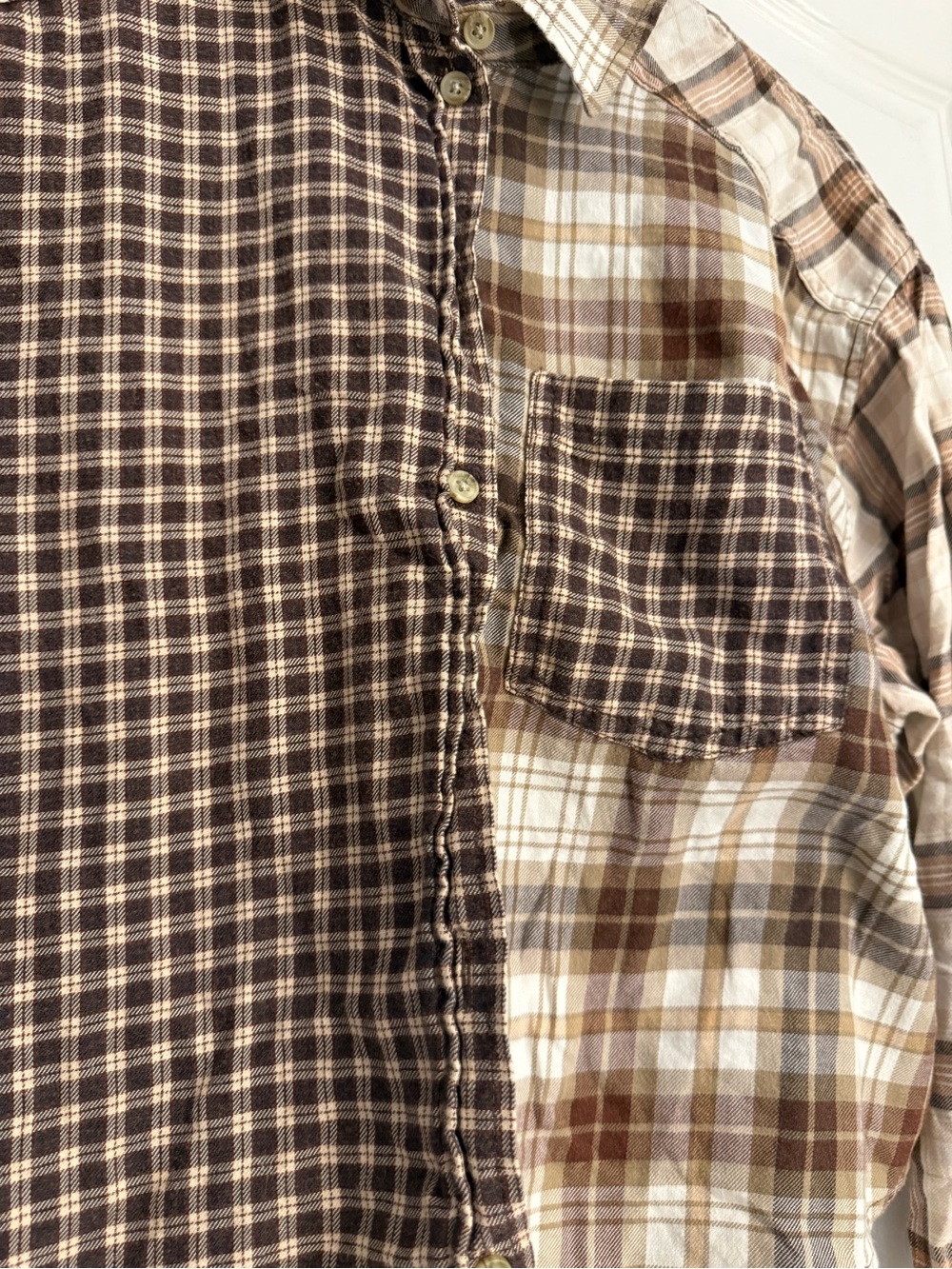 American Eagle Outfitters Brown Multi Plaid Patchwork Button-Down Shirt - Picture 2 of 5